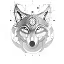 A wolf howling at the moon while surrounded by electrical circuitry tattoo design idea
