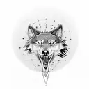 A wolf howling at the moon while surrounded by electrical circuitry tattoo design idea