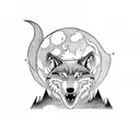 A wolf howling at the moon while surrounded by electrical circuitry tattoo design idea