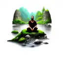 monk sitting on a rock in a river tattoo design idea