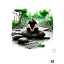 monk sitting on a rock in a river tattoo design idea