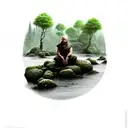 monk sitting on a rock in a river tattoo design idea