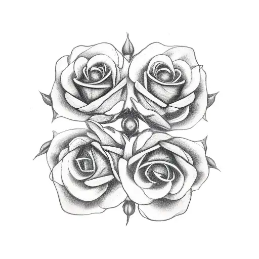 three skulls on the ground with stones around them and in the middle of the skulls a rose plant appears tattoo design idea