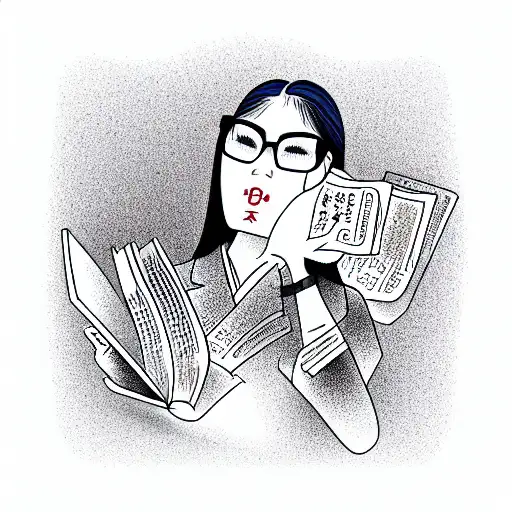Sexy accountant girl with glases, keeps book in hand tattoo design idea