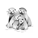six otters representing a dad, mom, son, son, grandson, grandson tattoo design idea