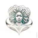 Spiritual Mother Nature kneeling woman with afro holding the world with moon and sun behind her  tattoo design idea