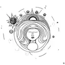 Spiritual Mother Nature kneeling woman with afro holding the world with moon and sun behind her  tattoo design idea
