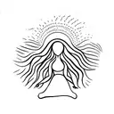 Spiritual Mother Nature kneeling woman with afro holding the world with moon and sun behind her  tattoo design idea