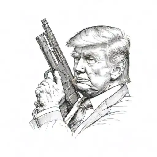 A sketch of Trump holding a hunting rifle tattoo design idea