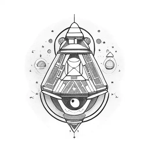 spaceship and pluto tattoo design idea