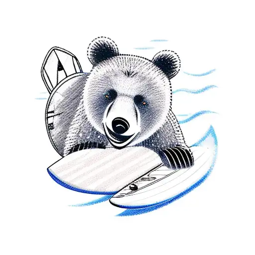bear with surfboard  tattoo design idea