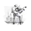 violinist on a roof in Front of City by Night tattoo design idea