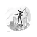 violinist on a roof in Front of City by Night tattoo design idea