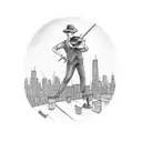 violinist on a roof in Front of City by Night tattoo design idea