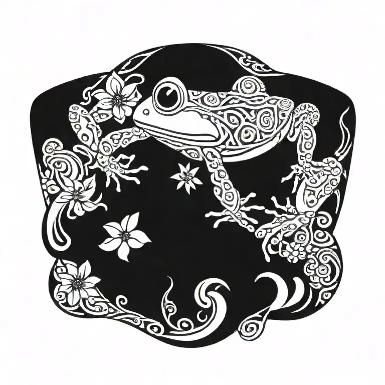 coqui frog taino with flora and music tattoo design idea