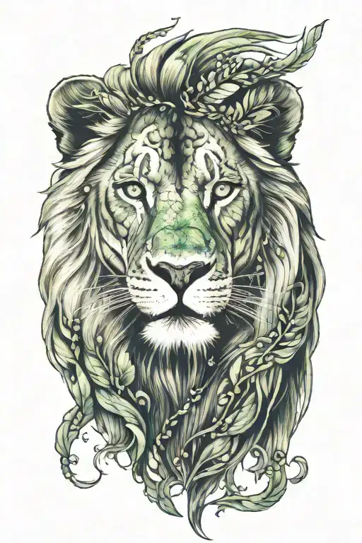 black lion green eyes tattoo design idea