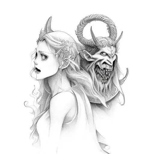 angel and demon  tattoo design idea