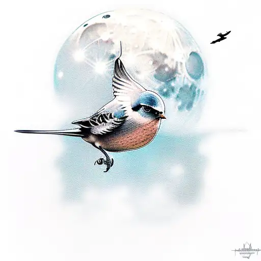 A bird that flies to the moon tattoo design idea