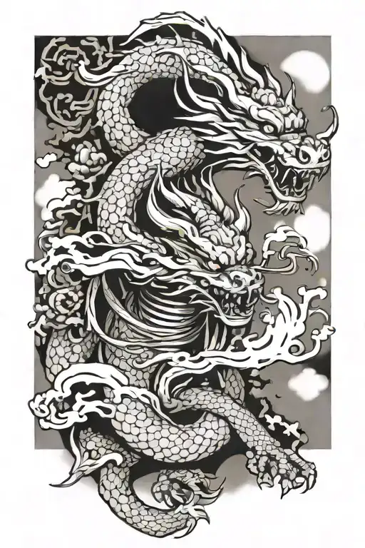 dragon samurai smoke tattoo design idea
