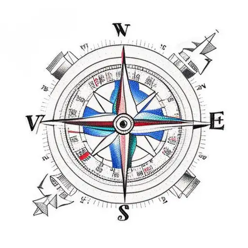 A compass with a trail of footprints leading to different landmarks around the world tattoo design idea