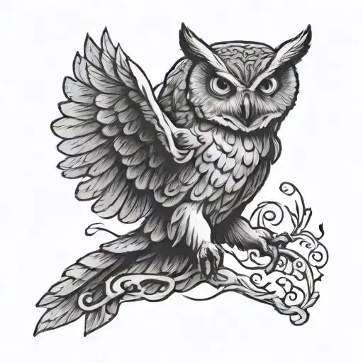 owl flying tattoo design idea