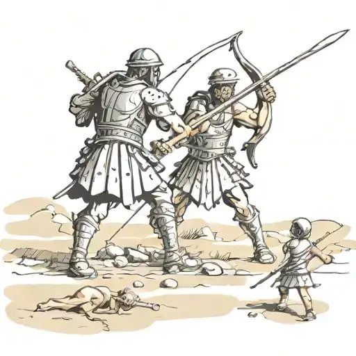 David and Goliath's battle field tattoo design idea