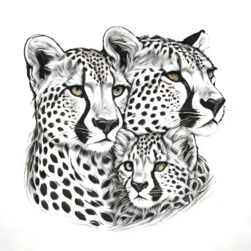 cheetah mum and her cub faces tattoo design idea