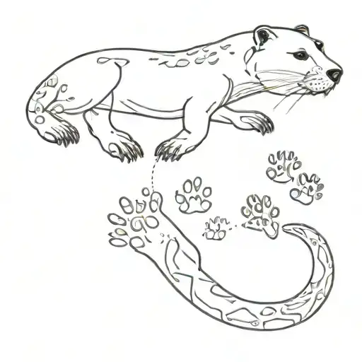 outline of an otter, inside the body are different animal footprints, including a dog, a cheetah, a leopard gecko and a  tattoo design idea
