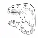 outline of an otter, inside the body are different animal footprints, including a dog, a cheetah, a leopard gecko and a  tattoo design idea