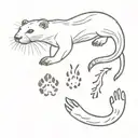 outline of an otter, inside the body are different animal footprints, including a dog, a cheetah, a leopard gecko and a  tattoo design idea