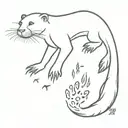 outline of an otter, inside the body are different animal footprints, including a dog, a cheetah, a leopard gecko and a  tattoo design idea