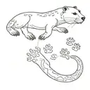 outline of an otter, inside the body are different animal footprints, including a dog, a cheetah, a leopard gecko and a  tattoo design idea