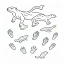 outline of an otter, inside the body are different animal footprints, including a dog, a cheetah, a leopard gecko and a  tattoo design idea