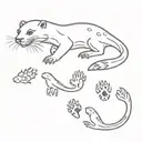 outline of an otter, inside the body are different animal footprints, including a dog, a cheetah, a leopard gecko and a  tattoo design idea