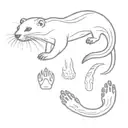 outline of an otter, inside the body are different animal footprints, including a dog, a cheetah, a leopard gecko and a  tattoo design idea