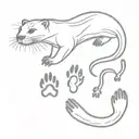 outline of an otter, inside the body are different animal footprints, including a dog, a cheetah, a leopard gecko and a  tattoo design idea