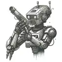 A cybernetic punk robot with hardcore band logos as tattoos tattoo design idea