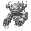 A cybernetic punk robot with hardcore band logos as tattoos tattoo design idea