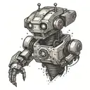 A cybernetic punk robot with hardcore band logos as tattoos tattoo design idea