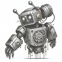 A cybernetic punk robot with hardcore band logos as tattoos tattoo design idea