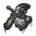 A cybernetic punk robot with hardcore band logos as tattoos tattoo design idea