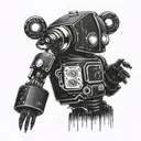 A cybernetic punk robot with hardcore band logos as tattoos tattoo design idea