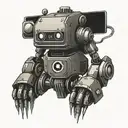 A cybernetic punk robot with hardcore band logos as tattoos tattoo design idea