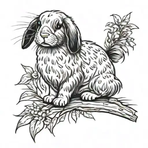 holland lop with oats tattoo design idea