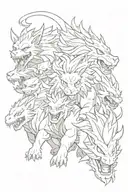 entei, annihilape, nidoking, drampa, and gengar tattoo design idea