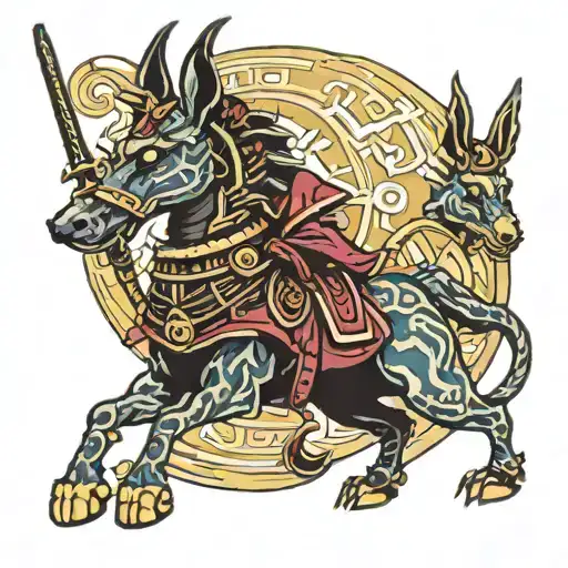 SAMURAI AND ANUBIS tattoo design idea