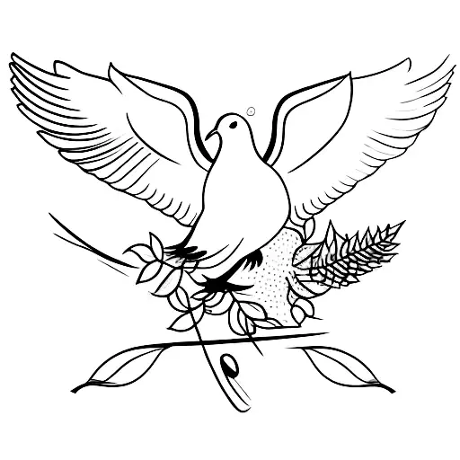 A tattoo of a peaceful dove holding a guitar in its beak, symbolizing patience and harmony in music tattoo design idea