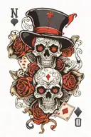 skull face, Blood Middle Finger, Poker cards arranged tattoo design idea