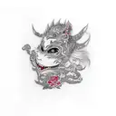 girl weaking hannya mask tattoo design idea