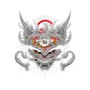 girl weaking hannya mask tattoo design idea